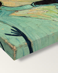 Adeline Ravoux by Vincent van Gogh on stretched canvas, corner close-up: the painting mirror-wrapped round the sides