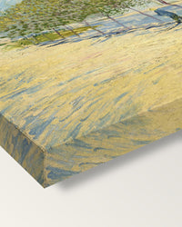 Along the Seine by Vincent van Gogh on stretched canvas, corner close-up: the painting mirror-wrapped round the sides