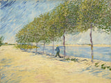 Along the Seine by Vincent van Gogh: a sunny riverside path lined with young trees beside the blue Seine