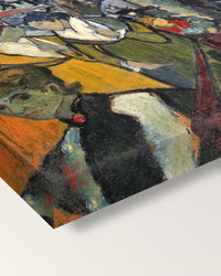 The Arena at Arles by Vincent van Gogh on stretched canvas, corner close-up: the painting mirror-wrapped round the sides