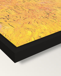 Arles: View from the Wheat Fields framed canvas, corner close-up: a black floating frame with a shadow gap round the canvas