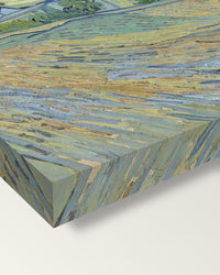 Asylum and Chapel of Saint-Rémy by van Gogh on stretched canvas, corner close-up: the painting mirror-wrapped round the sides