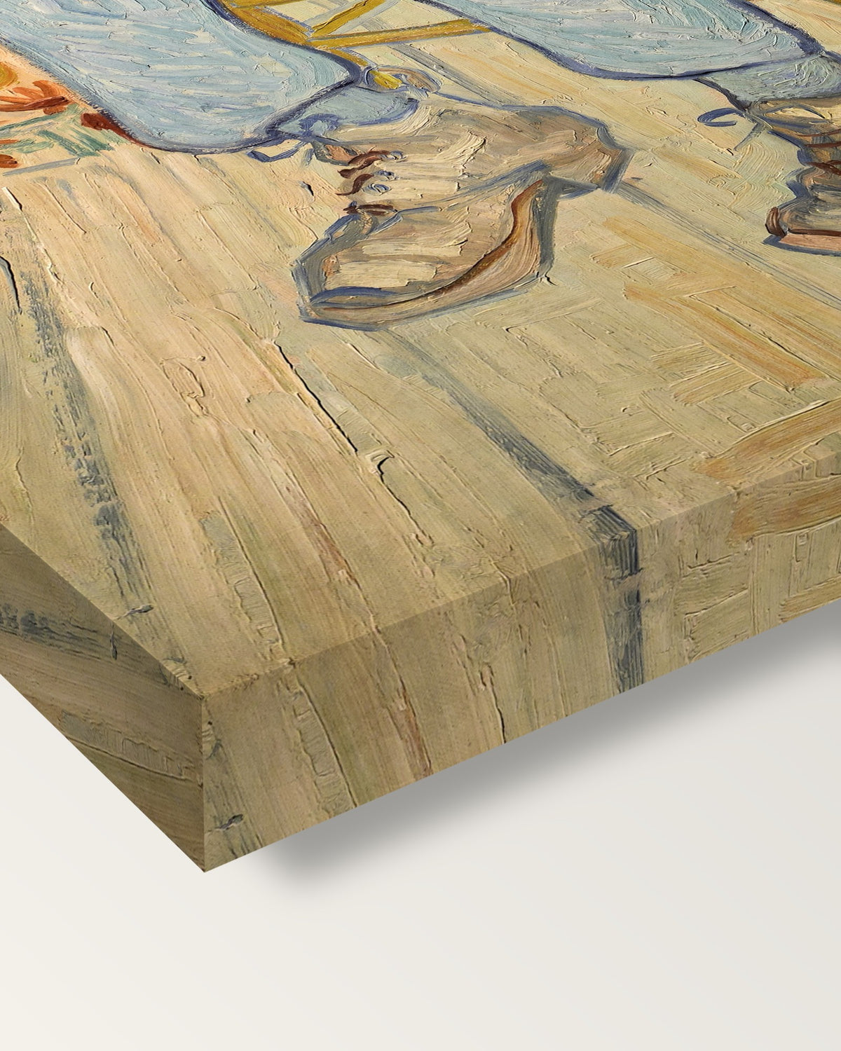 At Eternity’s Gate by Vincent van Gogh on stretched canvas, corner close-up: the painting mirror-wrapped round the sides