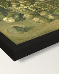 Basket of Potatoes by van Gogh framed print, corner close-up: black moulding, mitred, the print set just below its edge