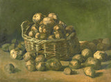 Basket of Potatoes by Vincent van Gogh: a woven basket heaped with potatoes on a dark table, a few spilled beside it