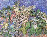 Blossoming Chestnut Branches by Vincent van Gogh: white chestnut blossom and green leaves on a swirling blue sky