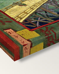 Bridge in the Rain by Vincent van Gogh on stretched canvas, corner close-up: the painting mirror-wrapped round the sides