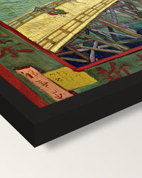 Bridge in the Rain by van Gogh framed print, corner close-up: black moulding, mitred, the print set just below its edge