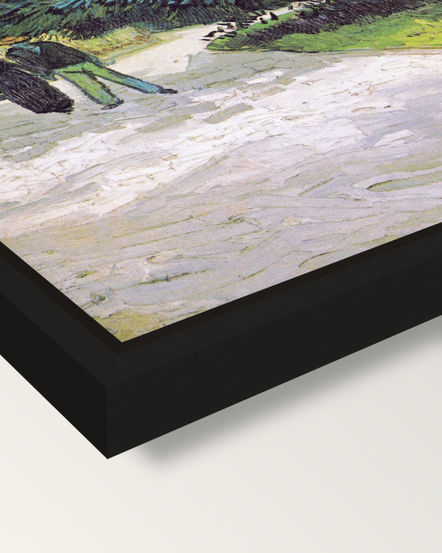 Couple in the Park, Arles framed canvas, corner close-up: a black floating frame with a shadow gap round the canvas