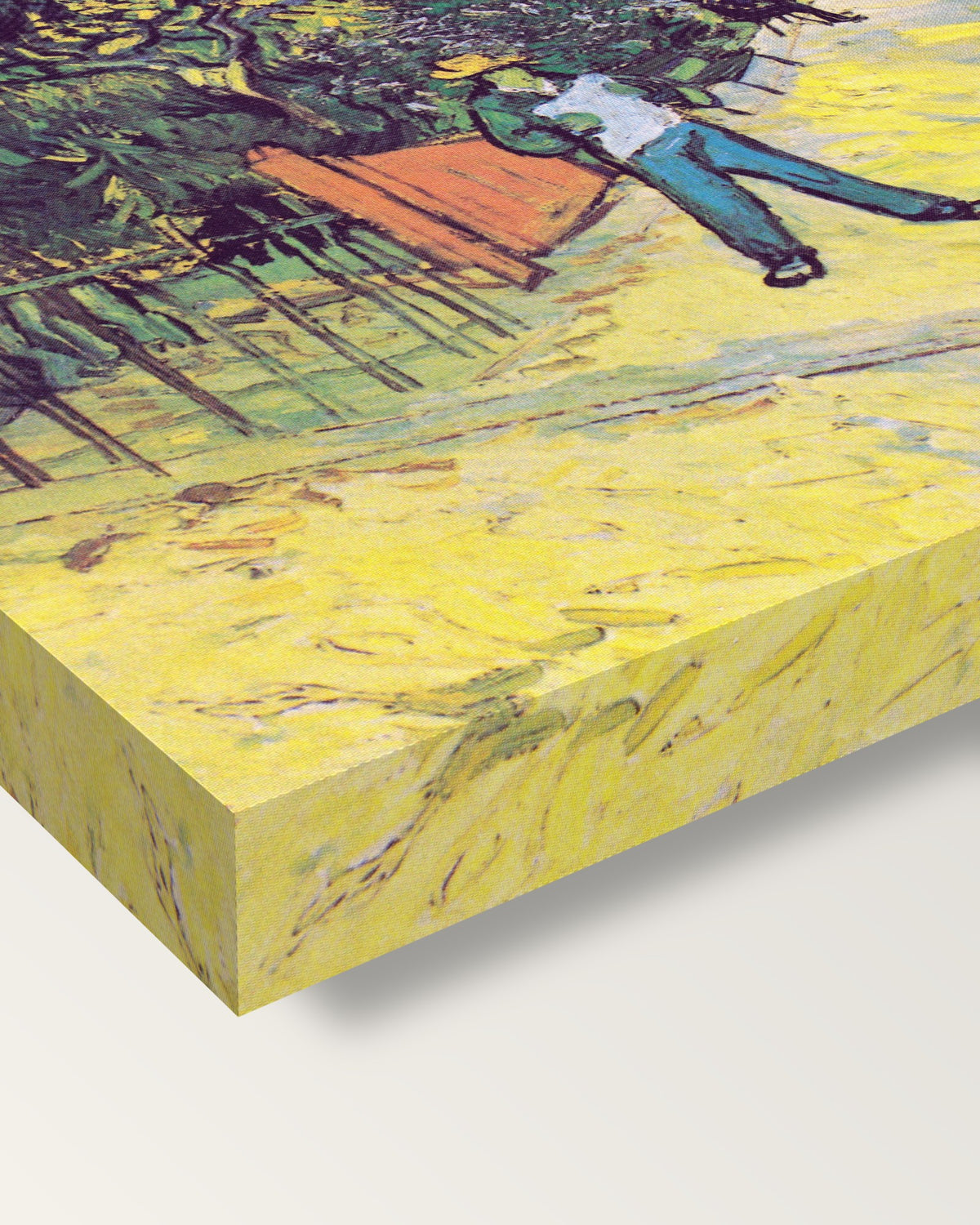 Entrance to the Public Park by van Gogh on stretched canvas, corner close-up: the painting mirror-wrapped round the sides