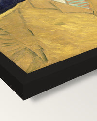 Eugène Boch by Vincent van Gogh framed print, corner close-up: black moulding, mitred, the print set just below its edge