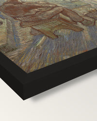 Evening (after Millet) by van Gogh framed print, corner close-up: black moulding, mitred, the print set just below its edge