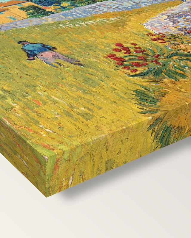 Farmhouse in Provence by Vincent van Gogh on stretched canvas, corner close-up: the painting mirror-wrapped round the sides