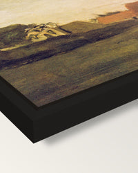 Farmhouses in Loosduinen framed canvas, corner close-up: a black floating frame with a shadow gap round the canvas