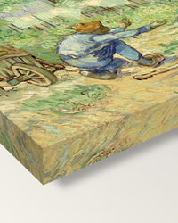 First Steps by Vincent van Gogh on stretched canvas, corner close-up: the painting mirror-wrapped round the sides