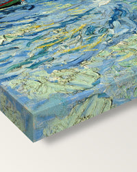 Fishing Boats at Sea by Vincent van Gogh on stretched canvas, corner close-up: the painting mirror-wrapped round the sides