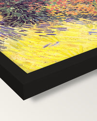 Garden Behind a House by van Gogh framed print, corner close-up: black moulding, mitred, the print set just below its edge