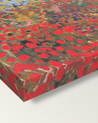 Flowering Garden by Vincent van Gogh on stretched canvas, corner close-up: the painting mirror-wrapped round the sides