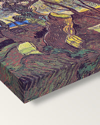 Garden of Saint Paul’s Hospital by van Gogh on stretched canvas, corner close-up: the painting mirror-wrapped round the sides