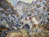 Les Peiroulets Ravine by Vincent van Gogh: a foaming stream between lilac and pink rocks in the mountains