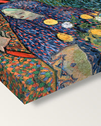 Memory of the Garden at Etten by van Gogh on stretched canvas, corner close-up: the painting mirror-wrapped round the sides