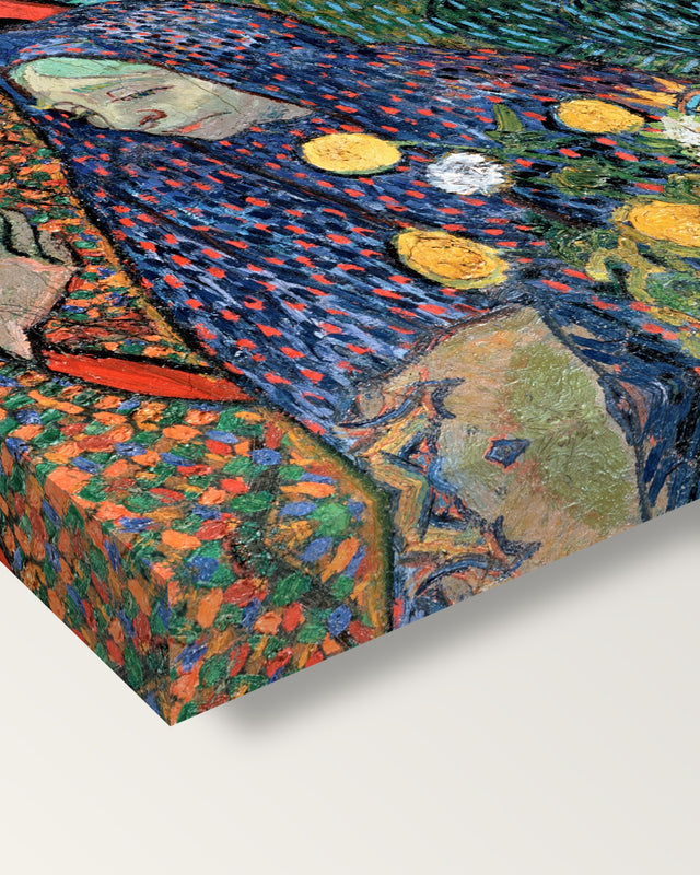 Memory of the Garden at Etten by van Gogh on stretched canvas, corner close-up: the painting mirror-wrapped round the sides