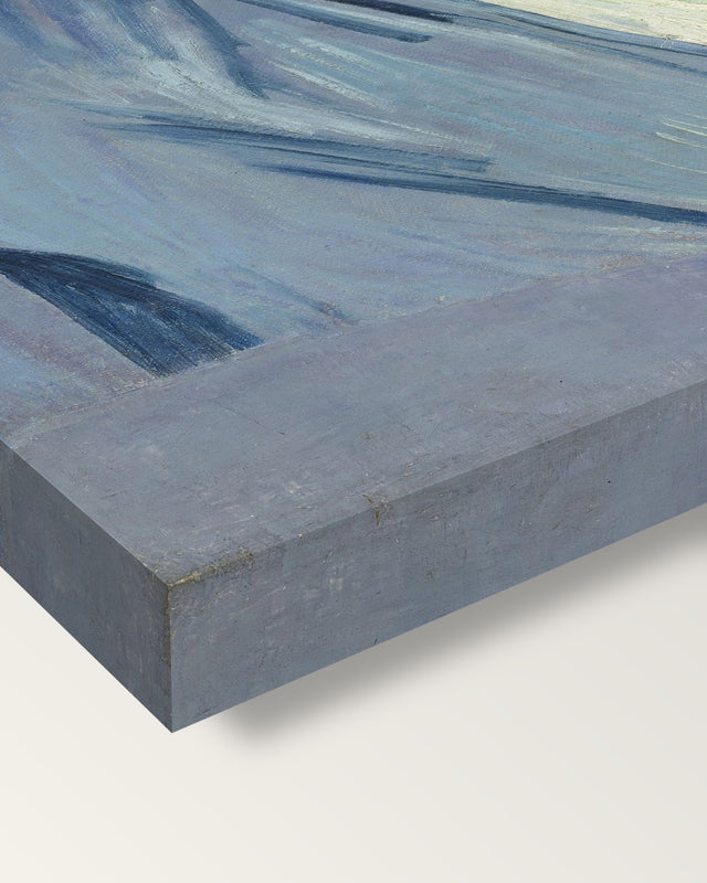 An Old Woman of Arles by Vincent van Gogh on stretched canvas, corner close-up: the painting mirror-wrapped round the sides