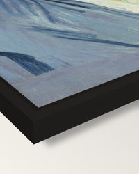 An Old Woman of Arles by van Gogh framed canvas, corner close-up: a black floating frame with a shadow gap round the canvas