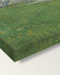 Orchards in Blossom, Arles by van Gogh on stretched canvas, corner close-up: the painting mirror-wrapped round the sides