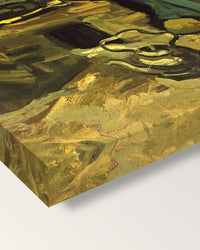Peasant Woman Cooking by Vincent van Gogh on stretched canvas, corner close-up: the painting mirror-wrapped round the sides