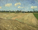 Ploughed Fields by Vincent van Gogh: a wide ploughed field to a low horizon under a blue sky with white clouds