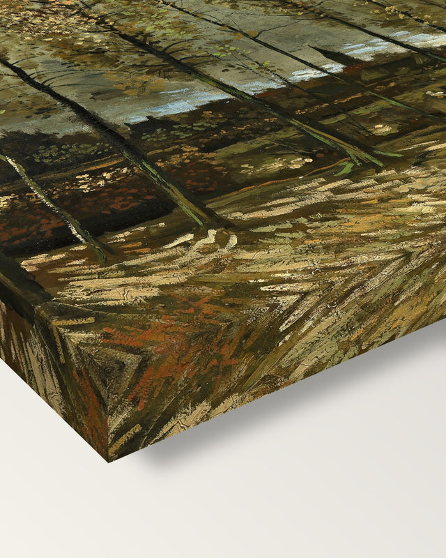 Poplars near Nuenen by Vincent van Gogh on stretched canvas, corner close-up: the painting mirror-wrapped round the sides