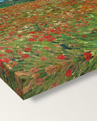 Poppy Field by Vincent van Gogh on stretched canvas, corner close-up: the painting mirror-wrapped round the sides