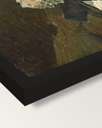 Portrait of an Old Man by van Gogh framed print, corner close-up: black moulding, mitred, the print set just below its edge