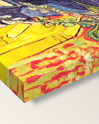 Portrait of Dr. Gachet by Vincent van Gogh on stretched canvas, corner close-up: the painting mirror-wrapped round the sides