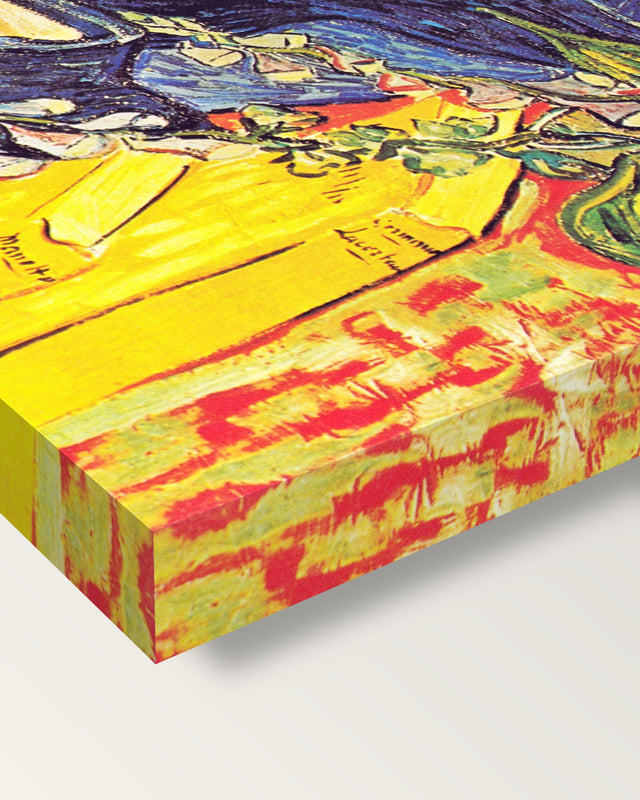 Portrait of Dr. Gachet by Vincent van Gogh on stretched canvas, corner close-up: the painting mirror-wrapped round the sides