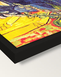 Portrait of Dr. Gachet by van Gogh framed canvas, corner close-up: a black floating frame with a shadow gap round the canvas