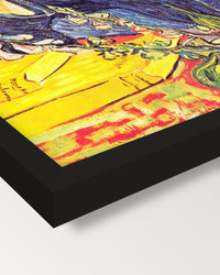 Portrait of Dr. Gachet by van Gogh framed print, corner close-up: black moulding, mitred, the print set just below its edge