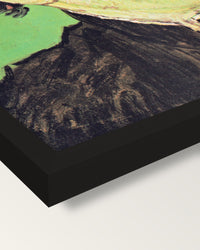 The Artist’s Mother by van Gogh framed print, corner close-up: black moulding, mitred, the print set just below its edge