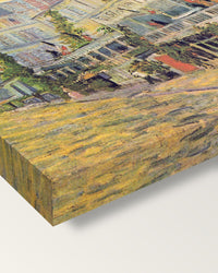 Restaurant de la Sirène by Vincent van Gogh on stretched canvas, corner close-up: the painting mirror-wrapped round the sides