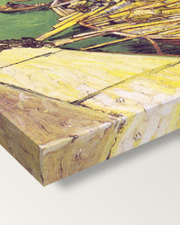 Sand Barges by Vincent van Gogh on stretched canvas, corner close-up: the painting mirror-wrapped round the sides