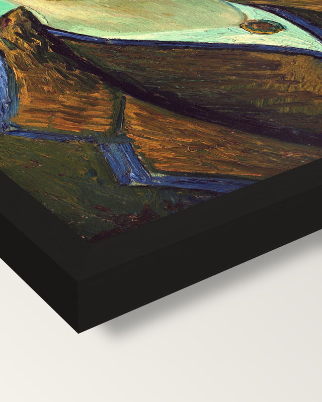 Self-Portrait for Gauguin framed print, corner close-up: black moulding, mitred, the print set just below its edge