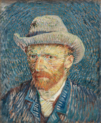 Self-Portrait with Grey Felt Hat by Vincent van Gogh: the artist in a grey hat and blue coat, in short strokes of colour