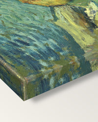 Self-Portrait, Oslo by Vincent van Gogh on stretched canvas, corner close-up: the painting mirror-wrapped round the sides