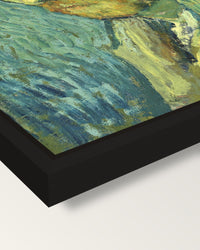 Self-Portrait, Oslo by van Gogh framed canvas, corner close-up: a black floating frame with a shadow gap round the canvas