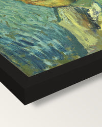 Self-Portrait, Oslo by van Gogh framed print, corner close-up: black moulding, mitred, the print set just below its edge