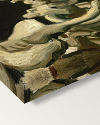 Skull with Burning Cigarette by van Gogh on stretched canvas, corner close-up: the painting mirror-wrapped round the sides