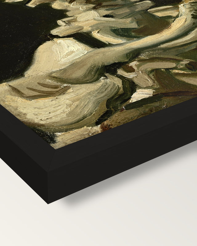 Skull with Burning Cigarette framed print, corner close-up: black moulding, mitred, the print set just below its edge