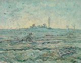 Snow-Covered Field with a Harrow by Vincent van Gogh: a harrow and plough left in a snowy field under a pale sky