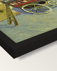 The Tarascon Diligence by van Gogh framed print, corner close-up: black moulding, mitred, the print set just below its edge